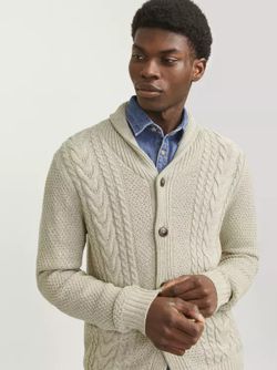 Chaqueta de punto con botones y trenzas Jack & Jones White Melange