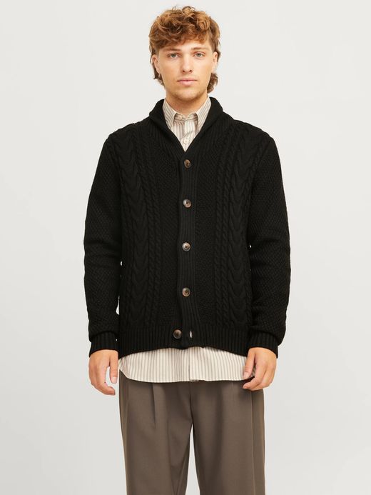 Chaqueta de punto con botones y trenzas Jack & Jones Black