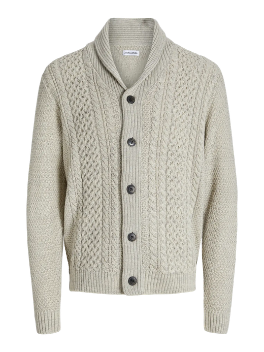 Chaqueta de punto con botones y trenzas Jack & Jones White Melange