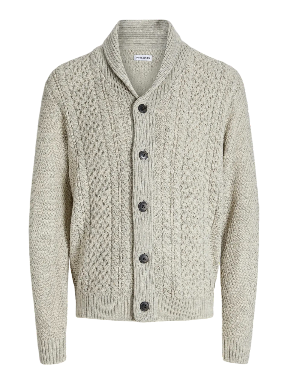 Chaqueta de punto con botones y trenzas Jack & Jones White Melange 4XL
