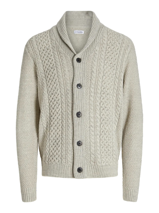 Chaqueta de punto con botones y trenzas Jack & Jones White Melange