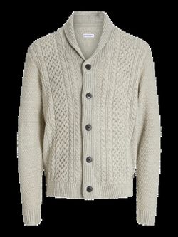 Chaqueta de punto con botones y trenzas Jack & Jones White Melange