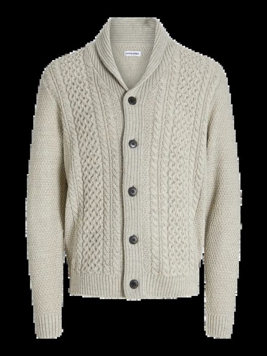 Chaqueta de punto con botones y trenzas Jack & Jones White Melange