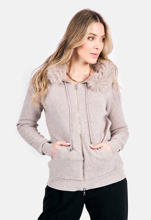 Chaqueta de punto con cuello pelo Kalisson Sand