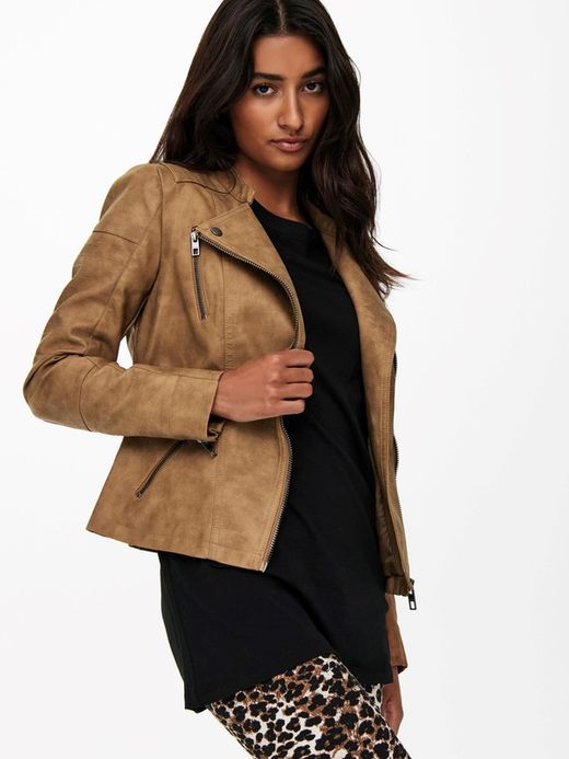 Chaqueta polipiel con cremallera lateral Only Toasted Coconut