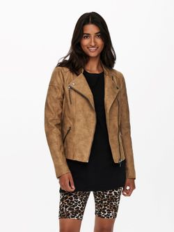 Chaqueta polipiel con cremallera lateral Only Toasted Coconut