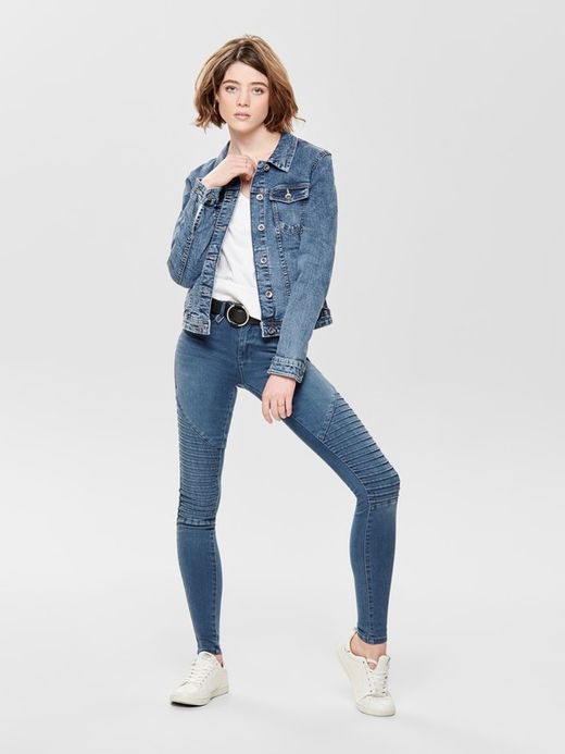 Giacca di jeans elasticizzata consumata Solo blu medio