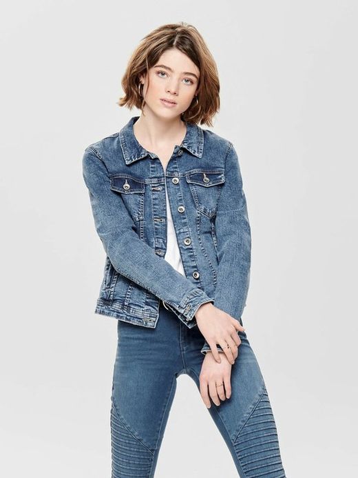 Giacca di jeans elasticizzata consumata Solo blu medio