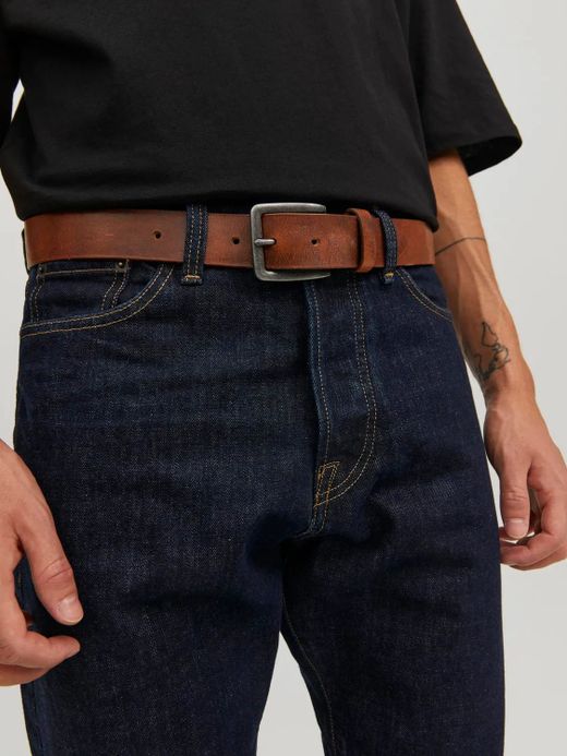 Cinturón básico de piel con hebilla metálica Jack & Jones Mocha Bisque