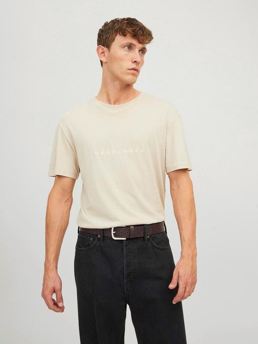 Cinturón básico PU con letras logotipo Jack & Jones Brown