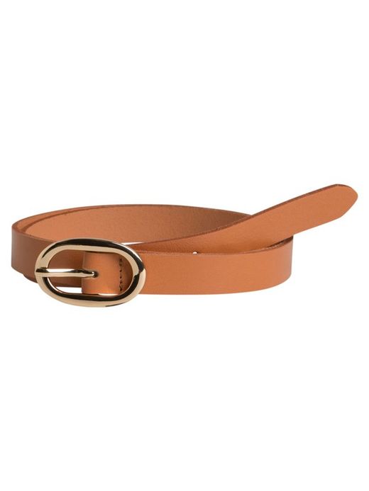 Cinturón de piel fino con hebilla redondeada Pieces Cognac