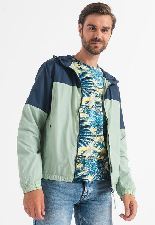 Cortavientos con capucha bicolor Blend Of America Green