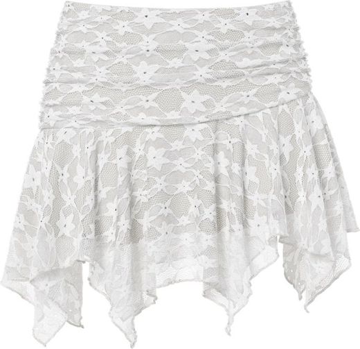 Falda corta de encaje Pieces Bright White