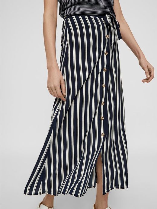 Falda larga con botones y rayas verticales Vero Moda Navy Blazer