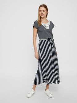 Falda larga con botones y rayas verticales Vero Moda Navy Blazer