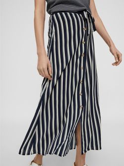 Falda larga con botones y rayas verticales Vero Moda Navy Blazer