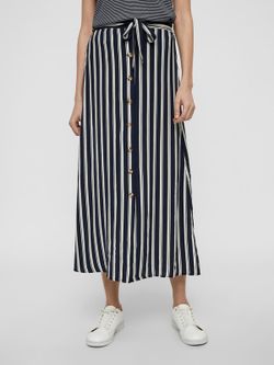 Falda larga con botones y rayas verticales Vero Moda Navy Blazer