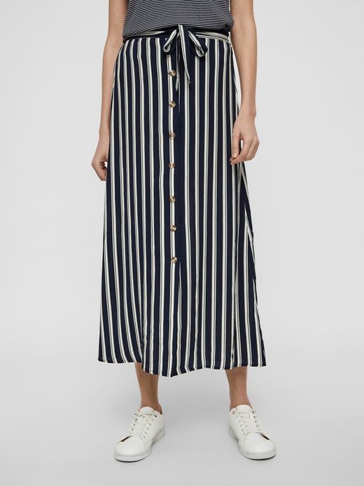 Falda larga con botones y rayas verticales Vero Moda Navy Blazer