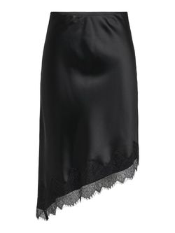 Falda midi de raso asimétrica y con puntillas Only Black