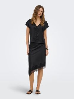 Falda midi de raso asimétrica y con puntillas Only Black