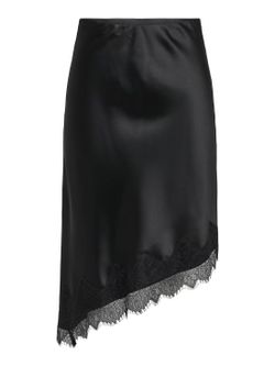 Falda midi de raso asimétrica y con puntillas Only Black