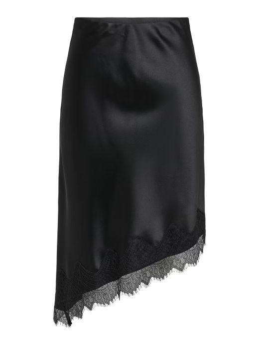 Falda midi de raso asimétrica y con puntillas Only Black