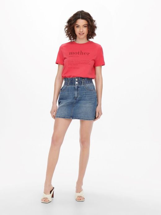 Falda tejana corta HW con goma Only Medium Blue