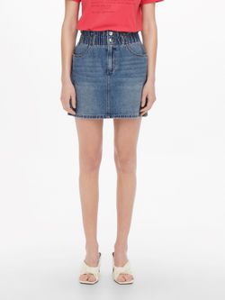 Falda tejana corta HW con goma Only Medium Blue