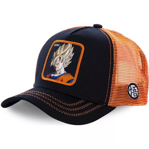 Gorra trucker bicolor Goku Capslab Black & Orange
