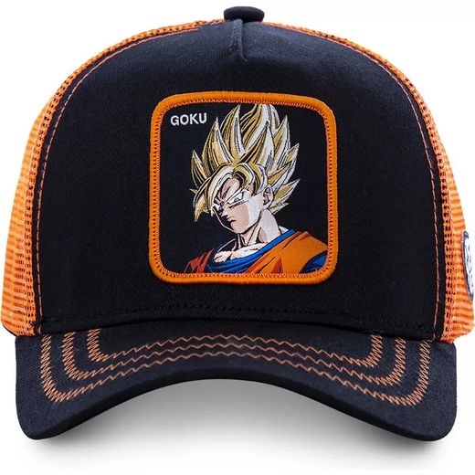 Gorra trucker bicolor Goku Capslab Black & Orange