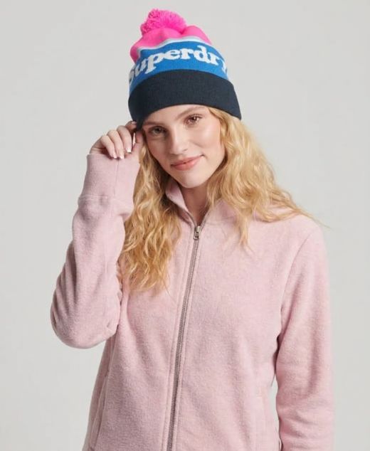 Gorro tricolor con pompón Superdry Fluro Pink Grit