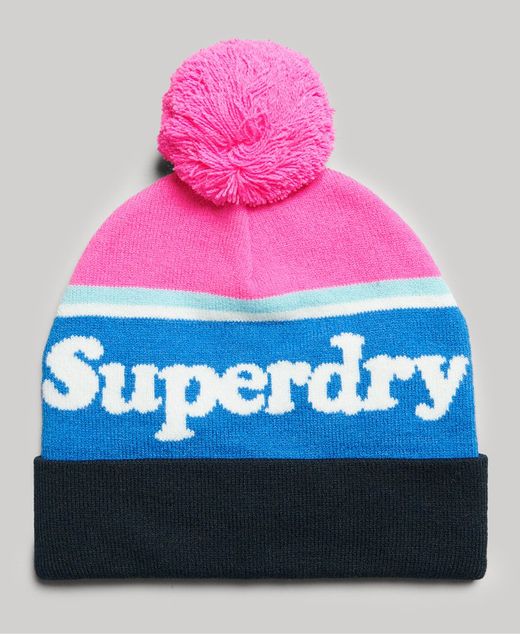 Gorro tricolor con pompón Superdry Fluro Pink Grit