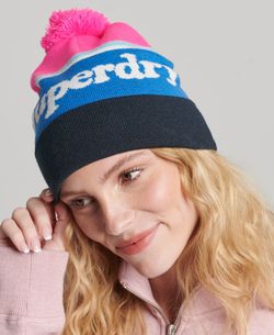 Gorro tricolor con pompón Superdry Fluro Pink Grit