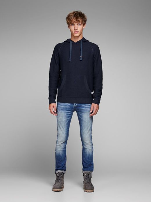 Pullover basic con cappuccio in tinta unita Jack & Jones Total Eclipse