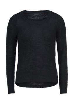 Basic genarbener Strickpullover Nur schwarz