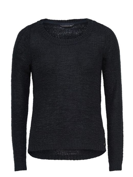 Basic genarbener Strickpullover Nur schwarz