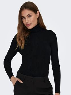 Jersey canalé de cuello alto Only Black