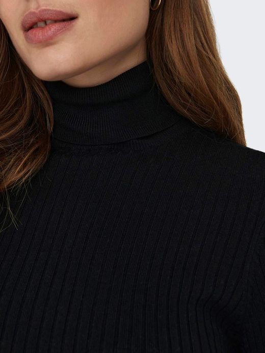 Jersey canalé de cuello alto Only Black