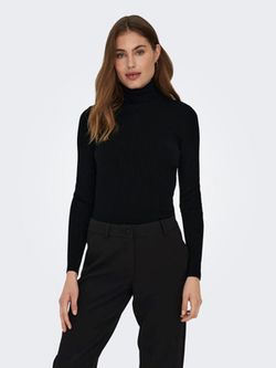 Jersey canalé de cuello alto Only Black