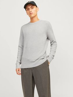 Jersey canalé de cuello redondo Jack & Jones Light Grey Mela