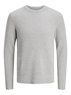 Jersey canalé de cuello redondo Jack & Jones Light Grey Mela
