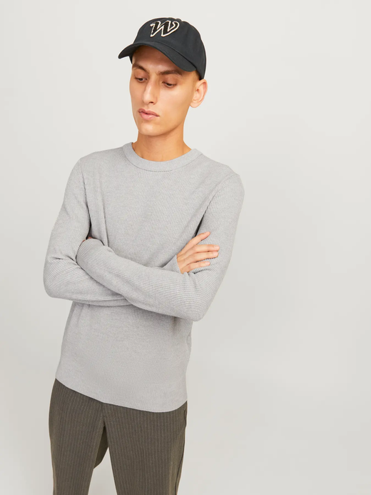 Jersey canalé de cuello redondo Jack & Jones Light Grey Mela