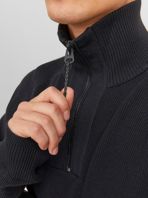 Jersey con canalé con cremallera 1/4 Jack & Jones Black