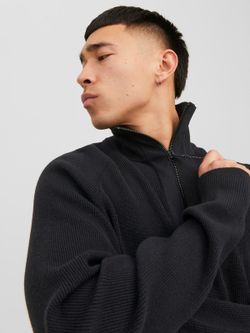 Jersey con canalé con cremallera 1/4 Jack & Jones Black