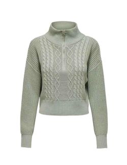Jersey corto con cremallera 1/4 trenzas Only Aqua Gray
