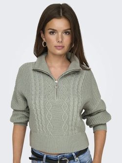 Jersey corto con cremallera 1/4 trenzas Only Aqua Gray