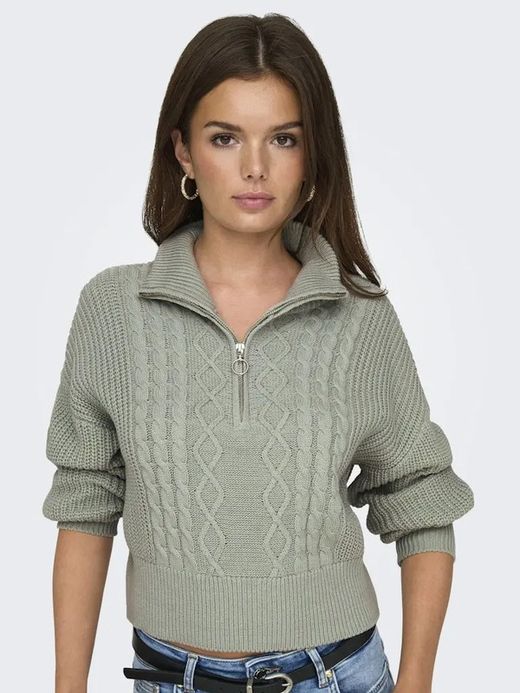 Jersey corto con cremallera 1/4 trenzas Only Aqua Gray