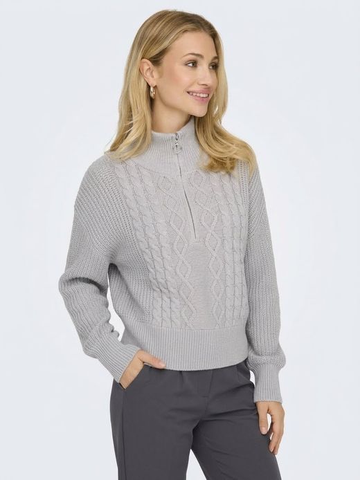 Jersey corto con cremallera 1/4 trenzas Only Light Grey Mela