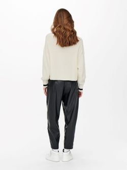 Jersey cuello pico oversize ribetes Only Cloud Dancer