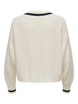 Jersey cuello pico oversize ribetes Only Cloud Dancer